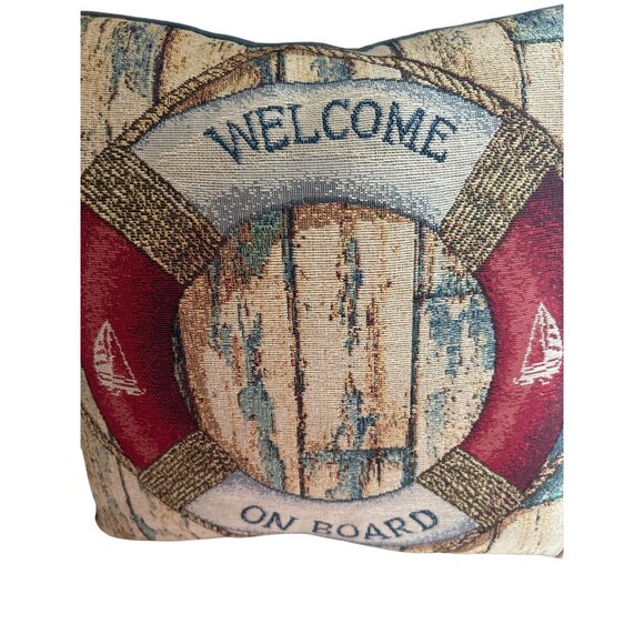 Nautical "Welcome On Board" Tapestry Throw Pillow 12x12 Made In England - Picture 5 of 5